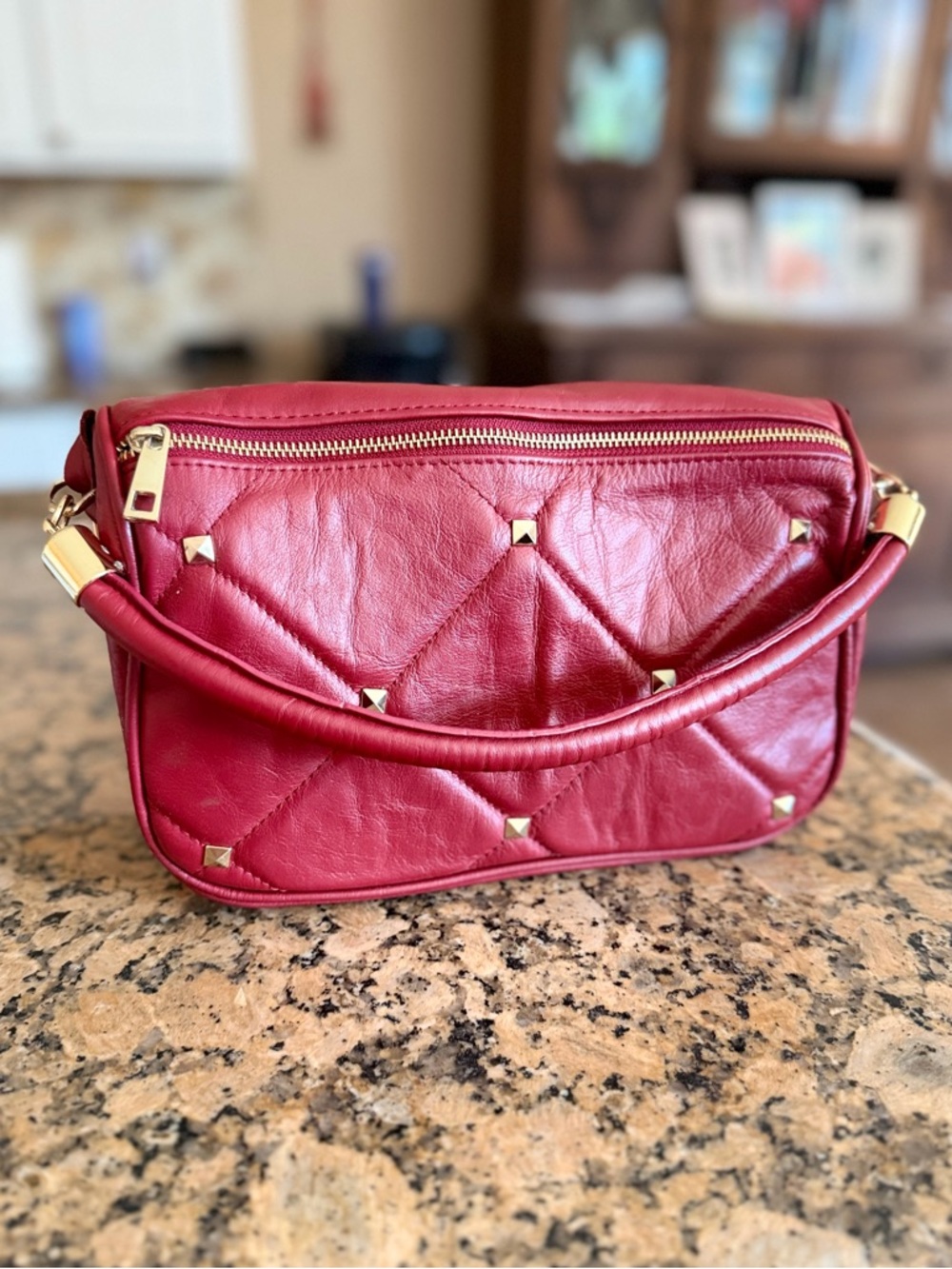 Chiara Feretti genuine Italian leather double zip studded purse in red